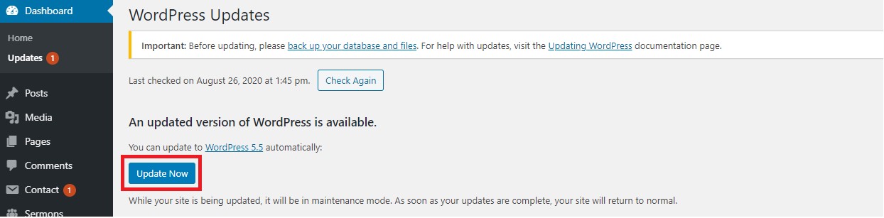 Wordpress Core update