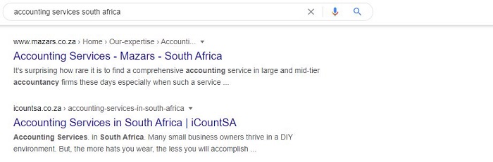 Organic search results