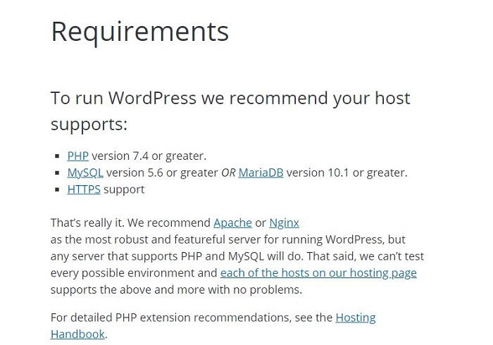 Wordpress requirements